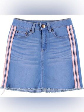 Nobo Blue Denim Skirt with Pink Stripe mid rise size 9 zipper button pockets